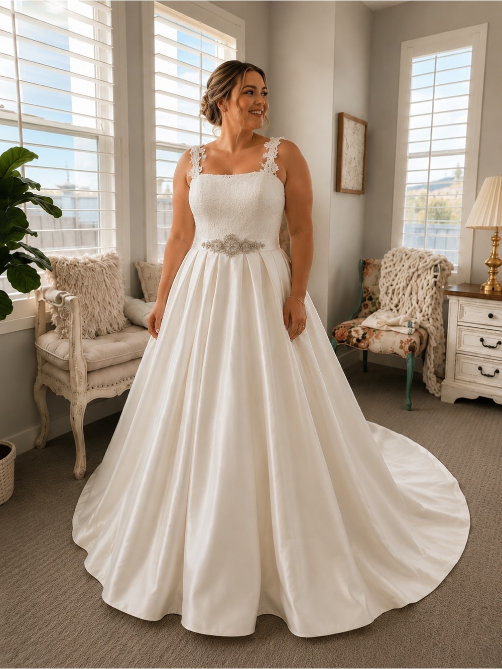 Mia Solano Ivory Wedding Dress Size 12 Lace Corset Back